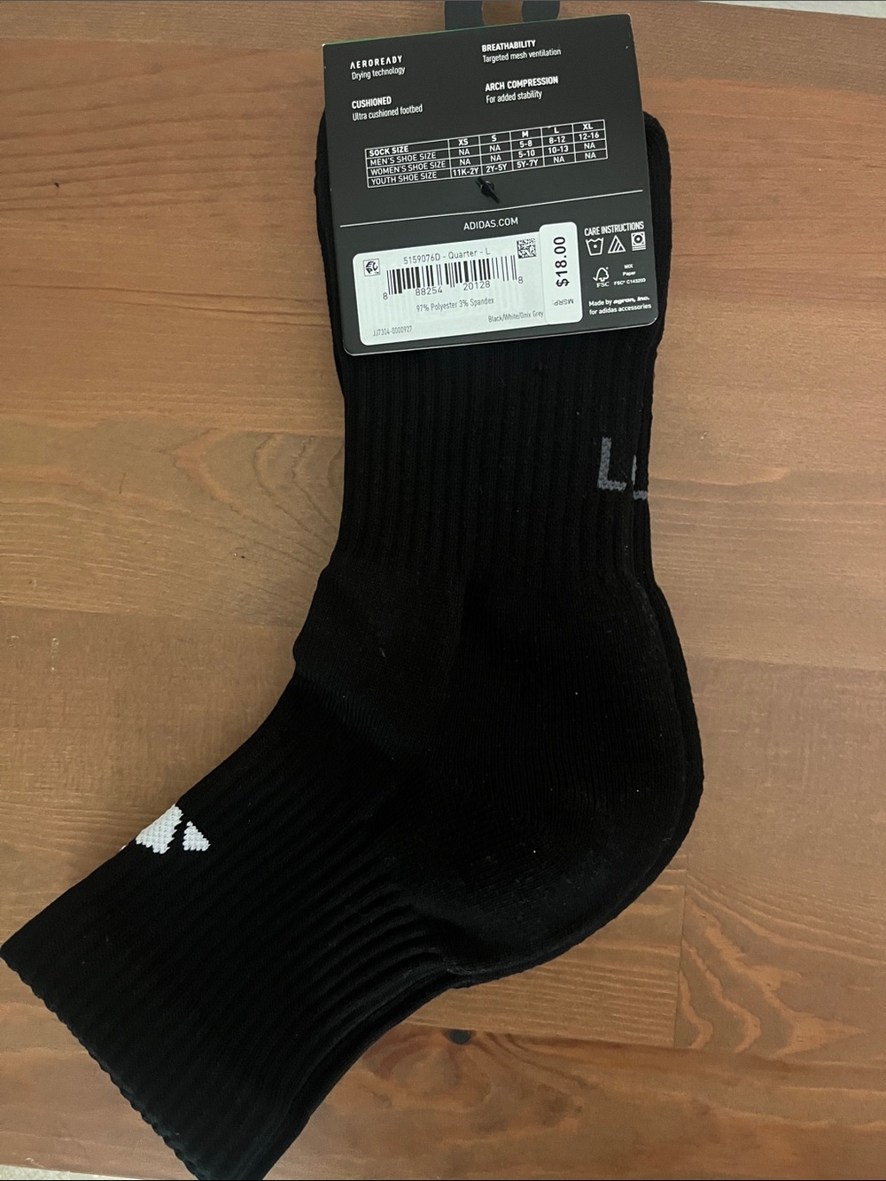 adidas Black Pure Training Cushioned High Quarter Socks - 2 Pair - Picture 3 of 3